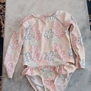 Old Navy Kids Long Sleeve Rash Guard Swim Set with Multicolor Flower Print